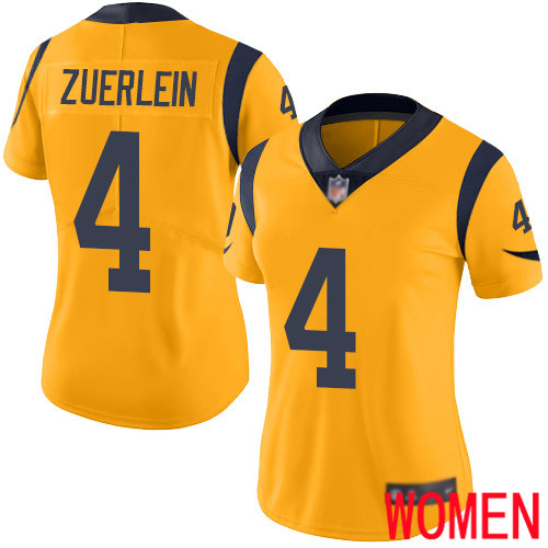 Los Angeles Rams Limited Gold Women Greg Zuerlein Jersey NFL Football #4 Rush Vapor Untouchable->women nfl jersey->Women Jersey